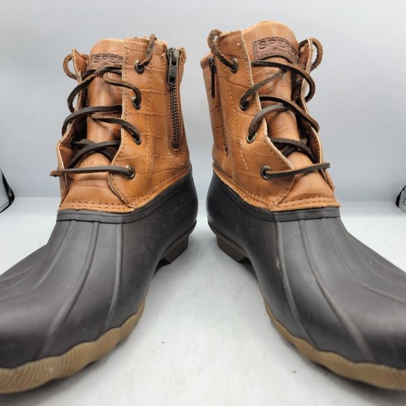 Sperry Saltwater Womens 8.5 Brown Croc Leather Duck Boots Casual STS86700 - Picture 3 of 13